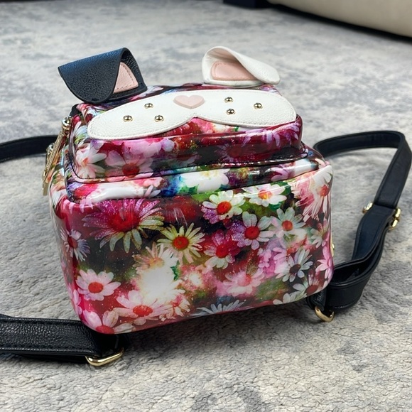 Betsey Johnson Kitsch Mini Floral Patent Backpack French Bull Dog - Picture 4 of 16